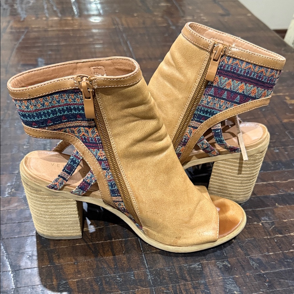 Very Volatile Tan Fringe Peep-Toe Booties - Picture 3 of 7